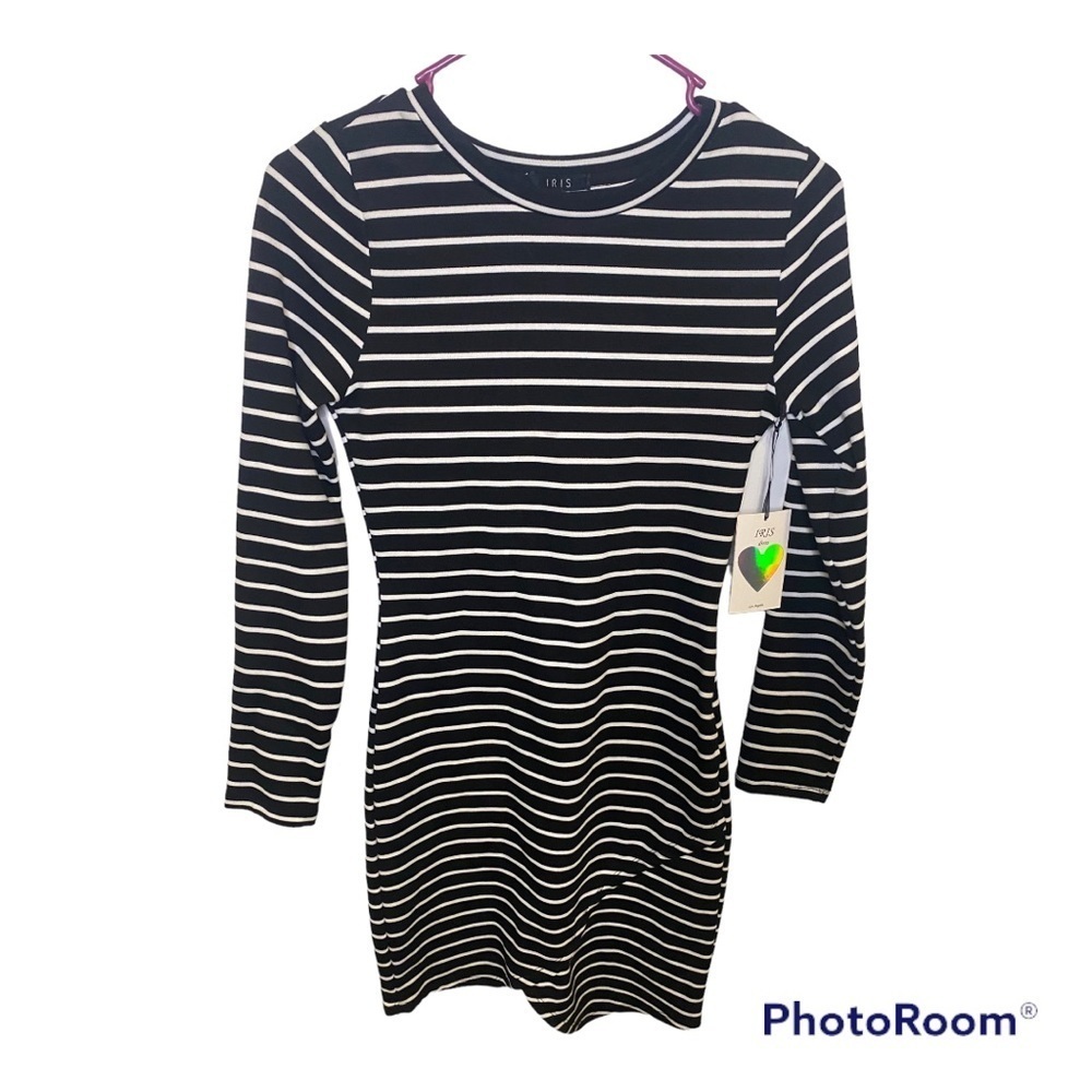 Iris long sleeve black striped dress